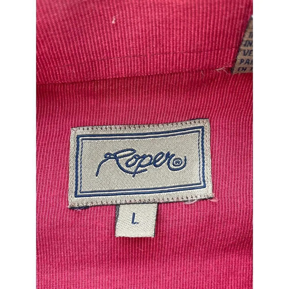 Roper Mens L Burgundy Rayon Blended Long Sleeves Button down Top - Picture 3 of 11